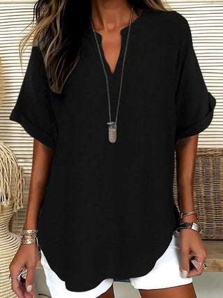 Atasia – Blusa morbida con scollo a V e colletto aperto