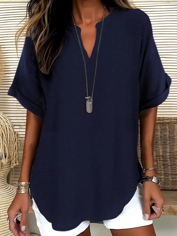 Atasia – Blusa morbida con scollo a V e colletto aperto