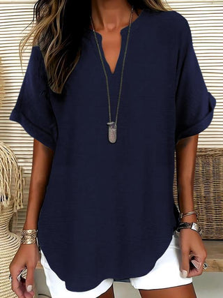 Atasia – Blusa morbida con scollo a V e colletto aperto