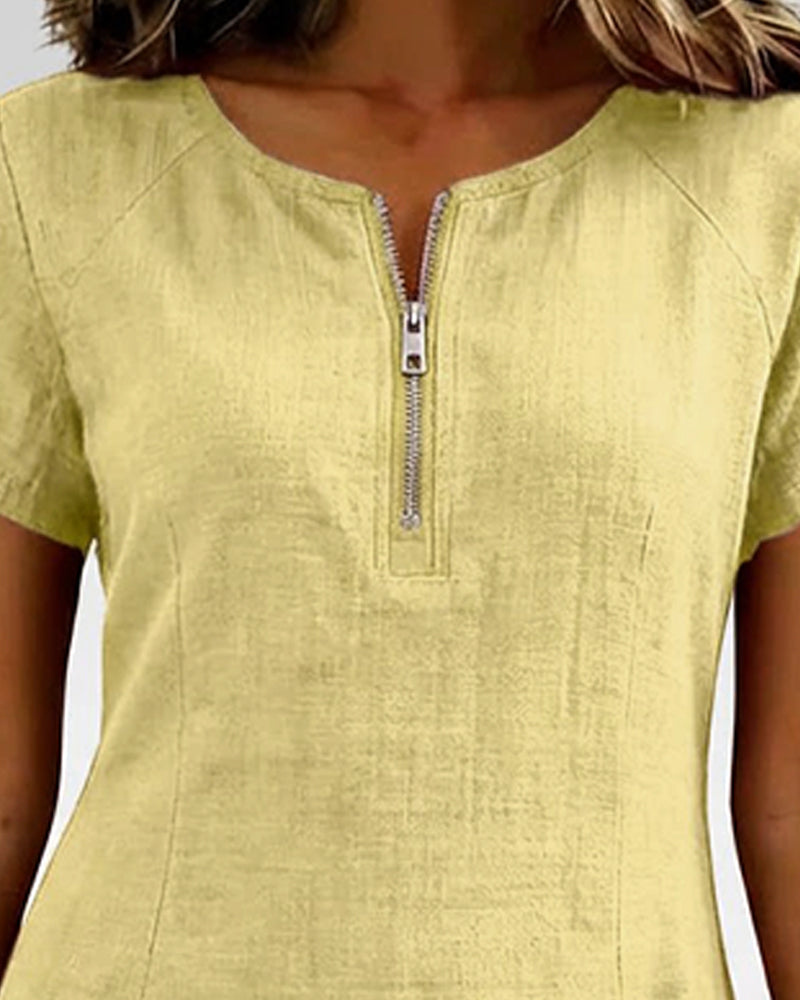 Abito in Cotone con Tasca a Zip