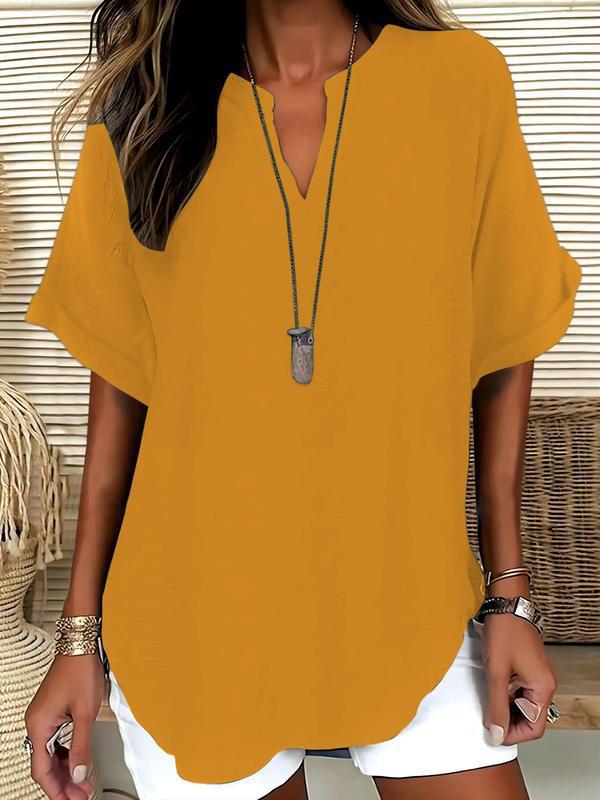 Atasia – Blusa morbida con scollo a V e colletto aperto