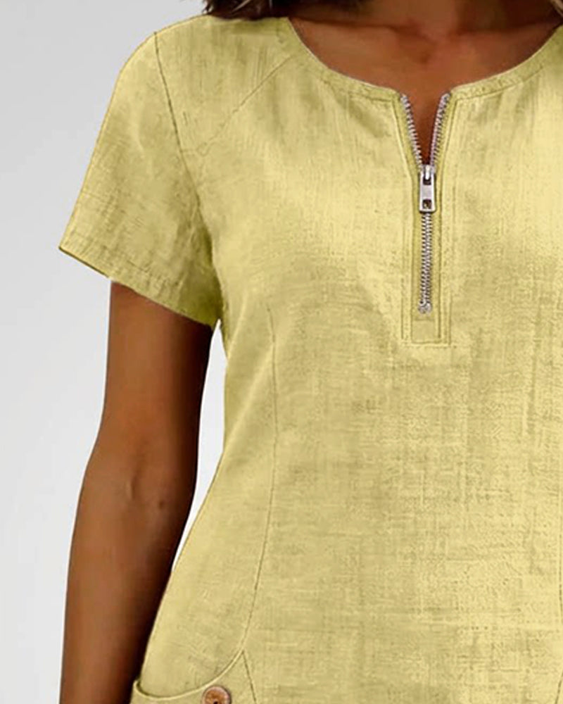 Abito in Cotone con Tasca a Zip