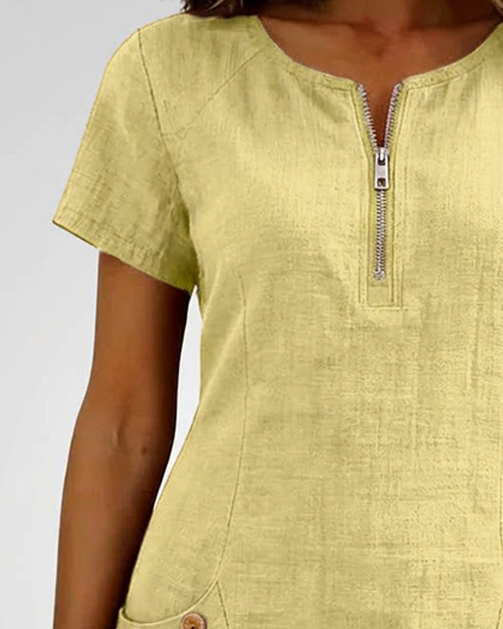 Abito in Cotone con Tasca a Zip