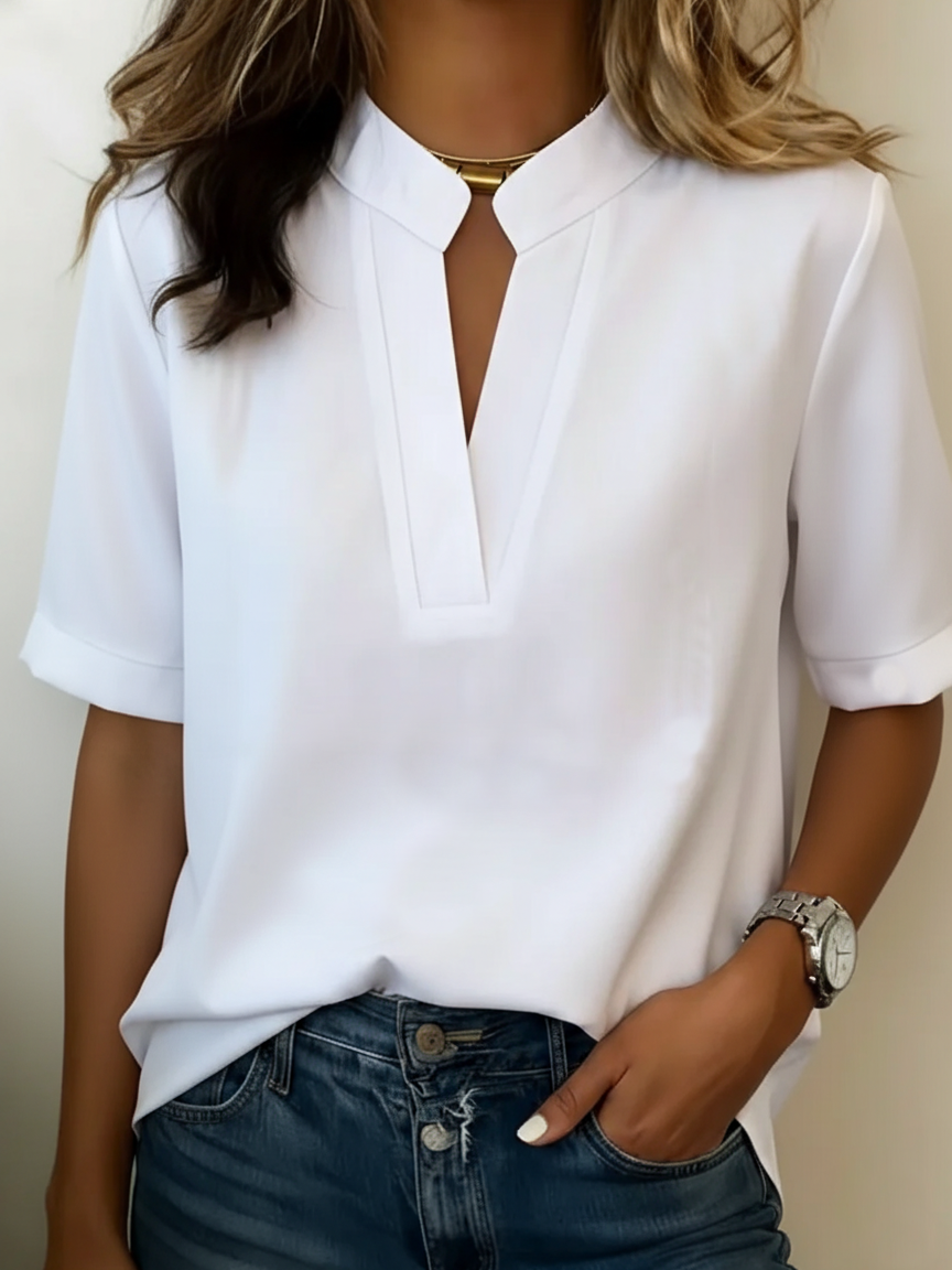 Margaux | Blusa Elegante con Scollo a V e Dettaglio Dorato
