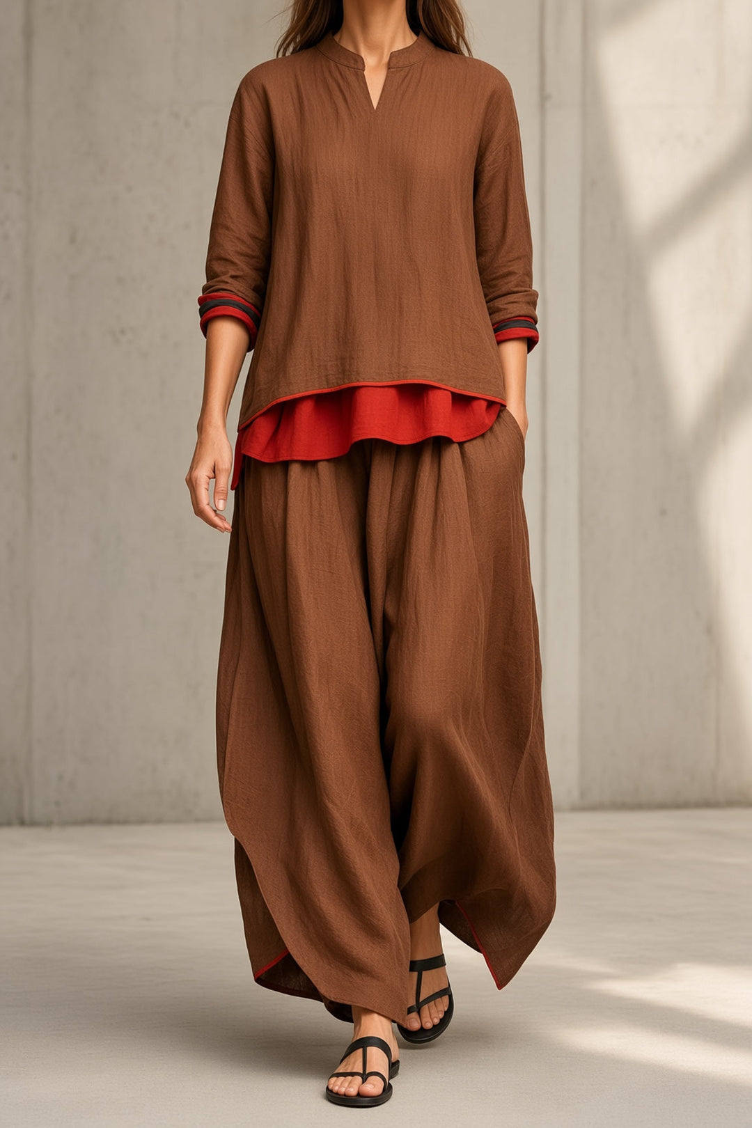 Tamsin | Completo con tunica bordata a contrasto e pantaloni a gamba larga