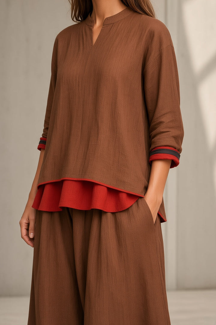 Tamsin | Completo con tunica bordata a contrasto e pantaloni a gamba larga