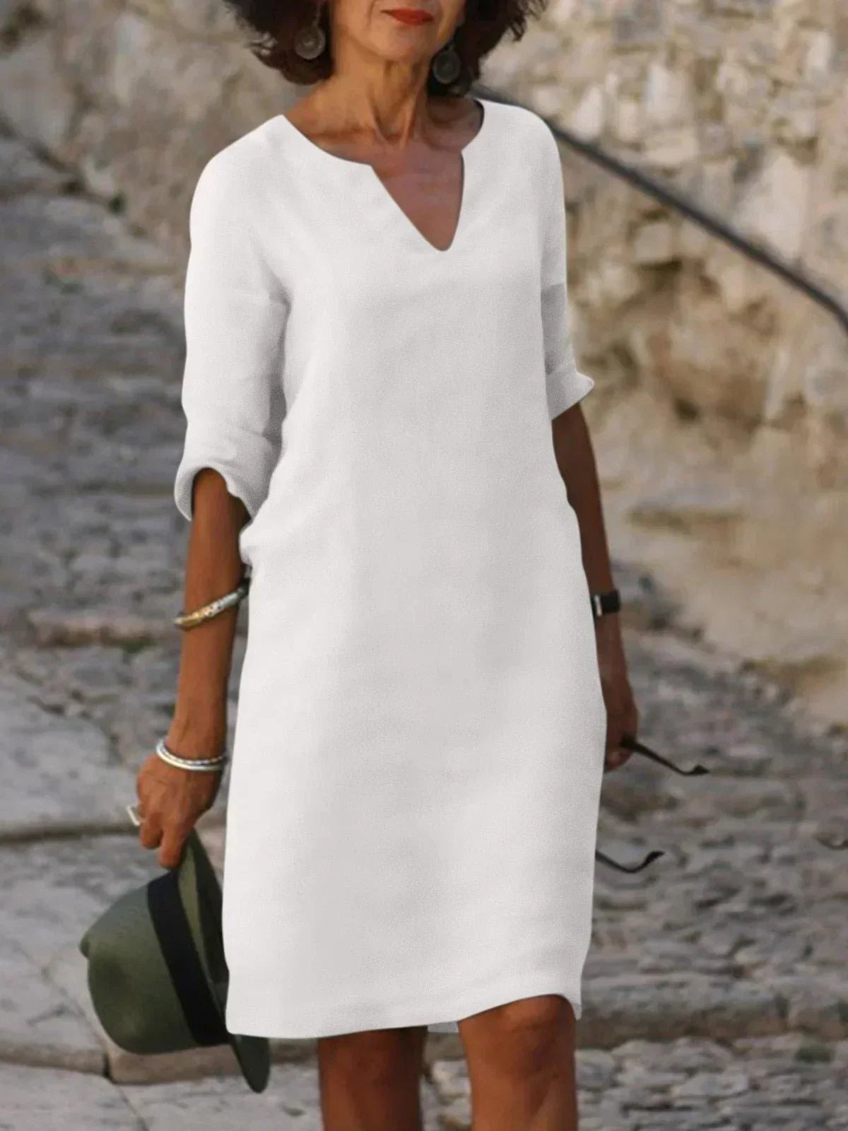 Lalina | Abito Fluido Scollo a V, Eleganza Naturale