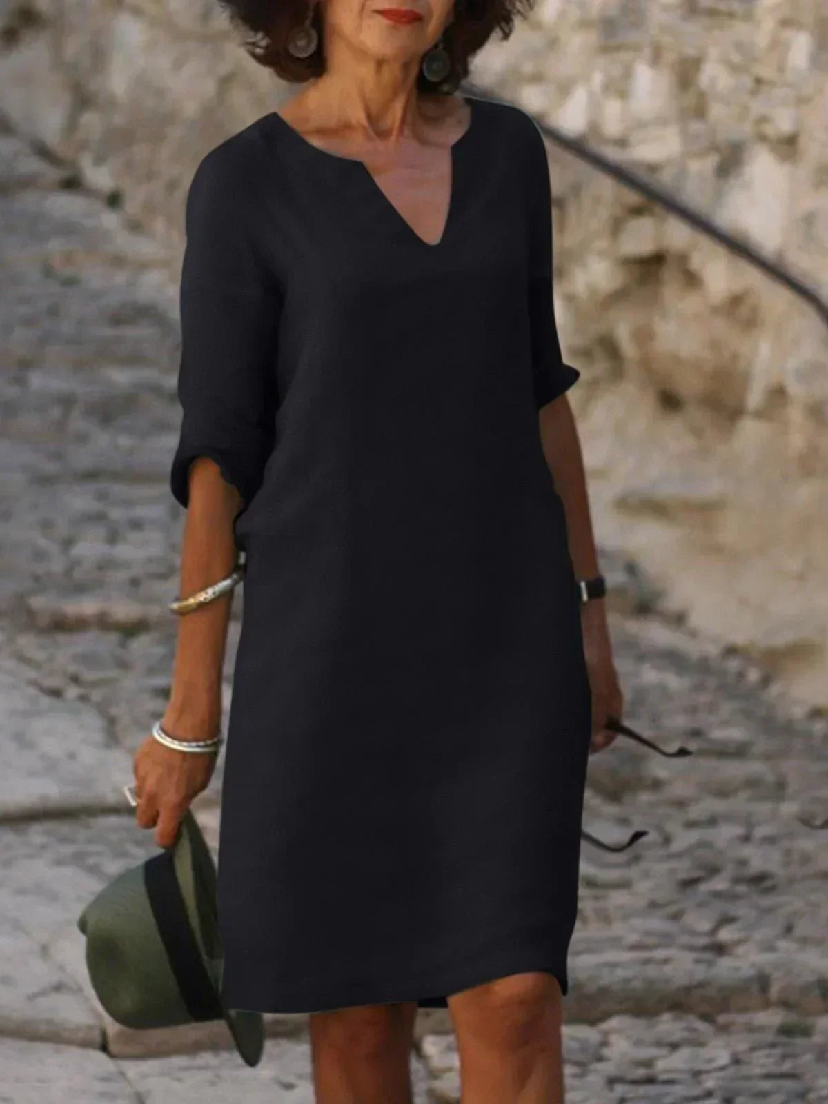 Lalina | Abito Fluido Scollo a V, Eleganza Naturale